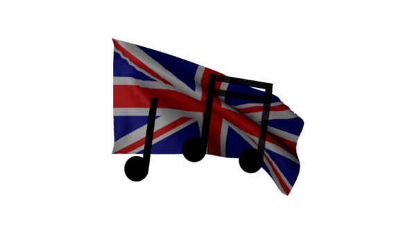 British flag with musical symbols