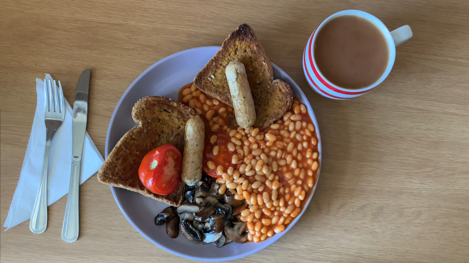Cooked Breakfast with Mug of Tea
